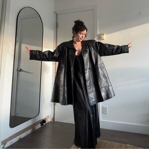 Vintage swing coat Oversized Soft Leather Trapeze Coat — Black — Fits S–L